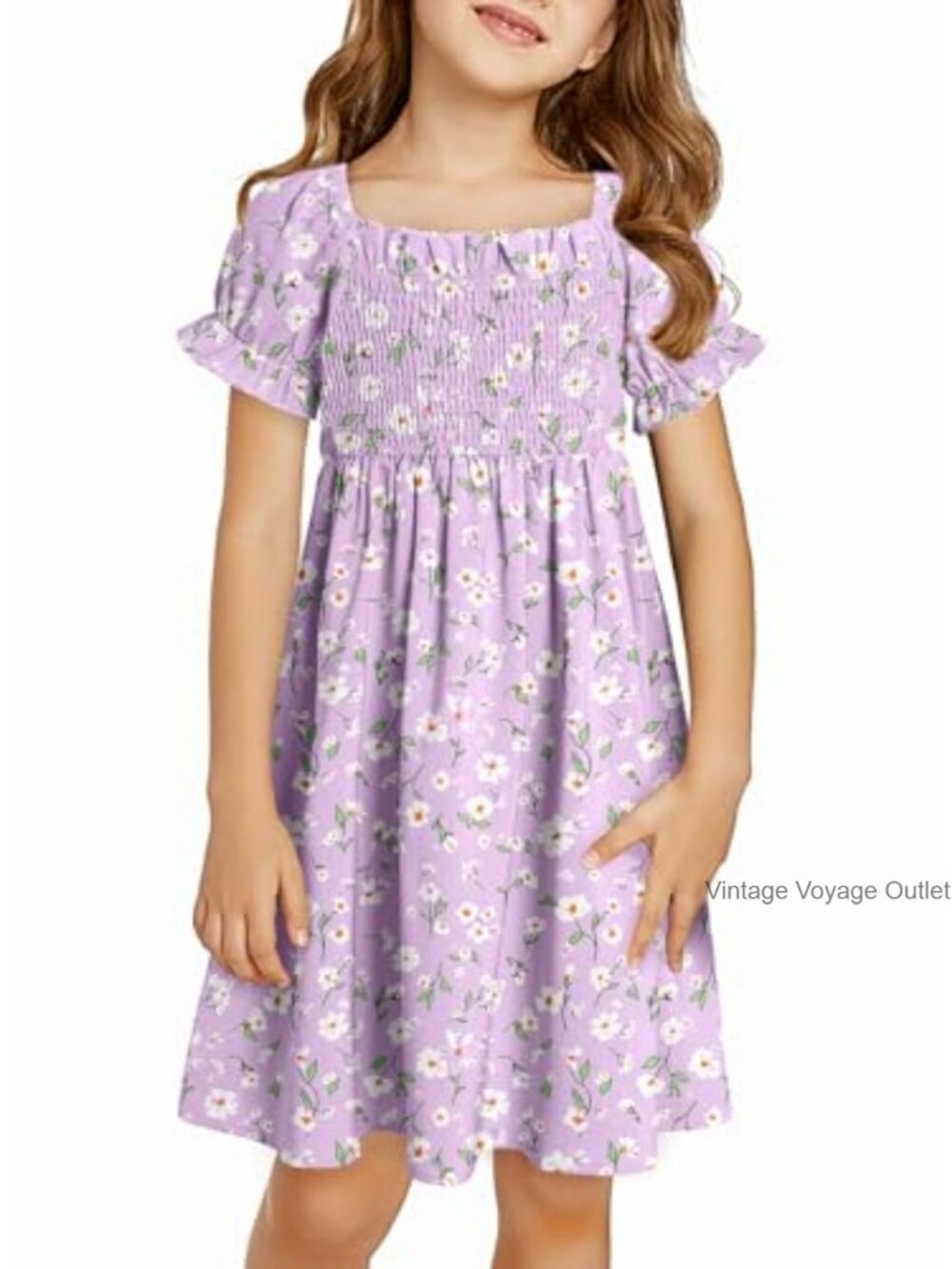 Girls Floral Boho Ruffle Dress 100% Polyester Short Sleeve Summer Casual